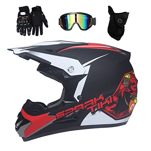 Cara Completa MTB Motocross Casco, con Gafas Máscara Guantes, Juventud Fuera del Camino Motocicleta Casco ATV Scooter Equipo de Protección, Cuesta Abajo Carreras de Enduro Quad Dirt Bike Choque Casco