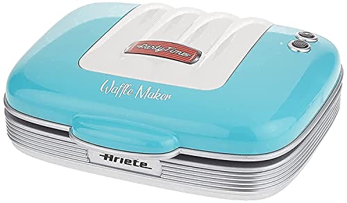 ARIETE 1973/01 Gofrera Party Time, Placa Antiadherente, Posición Vertical, Indicador Luminoso Encendido Apagado, Recogecable, 700 W, Azul