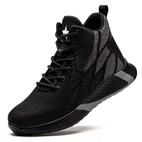 JUDBF Botas de Seguridad para Hombre Mujer Comodas Zapatillas de Seguridad Punta de Acero Calzado de Seguridad Trabajo 8081Negro/38