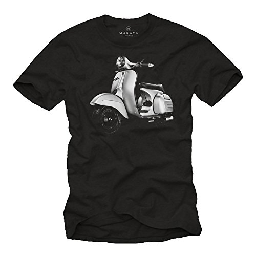 MAKAYA Camiseta Scooter 125 Vintage Primavera - T-Shirt Negro Hombre - Regalos y Accesorios XXXL