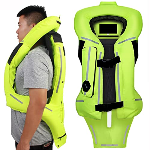ZZJCY Airbag Moto para Hombre y Mujer, Motorista Chaleco de Airbag Homologado para Motocross y Equitación, Motocicleta Chaqueta de Airbag con Tira Reflectante y Espalda Armadura,Long Green,XL