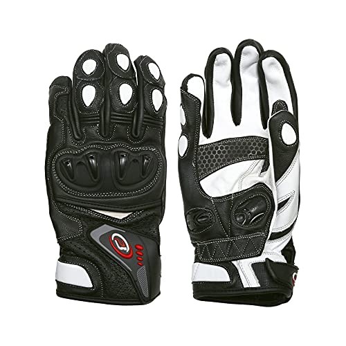 PB Dell Guantes de cuero para motocicleta con puño corto Knox SPS - Negro/Blanco (XL)