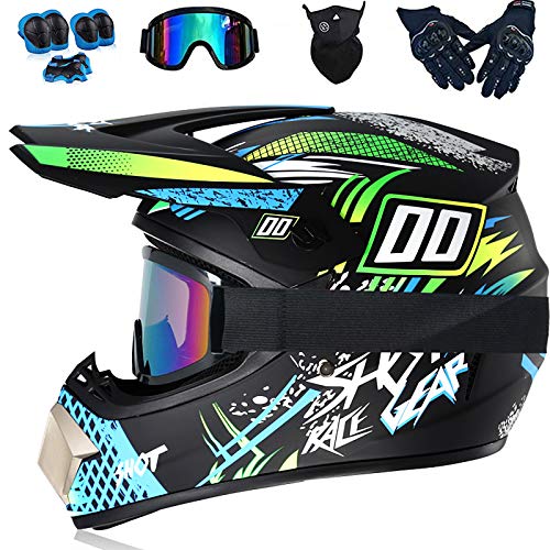 Casco de Motocross Equipado con Rodillas para niños, Gafas, Guantes y Protectores faciales. Adecuado para diversas Actividades. Adecuado para Hombres, Mujeres, Adultos, niños,Style 9,S