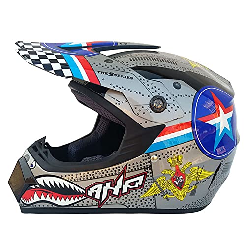 Casco De Moto Shark Casco De Motocross MX Conjunto De Casco Integral ATV con Gafas, Guantes, Mascarilla para Equipo De Protección Downhill Off Road Quad Bike,S