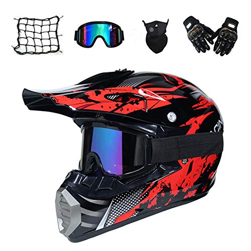 Casco de Motocross Hombre (5 Pcs) - Negro y Rojo - Casco MTB Integral Off-Road Enduro Racing Scooter Motocicleta Quad · Dot Certificado,M