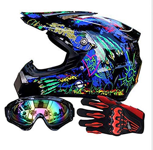 Casco de Motocross para Niños Casco Adulto Casco de Motocross Todoterreno Off Road Dirt Bike MX Juego de Casco Road Racing Regalo del niño para Adultos Unisex (Small,A)