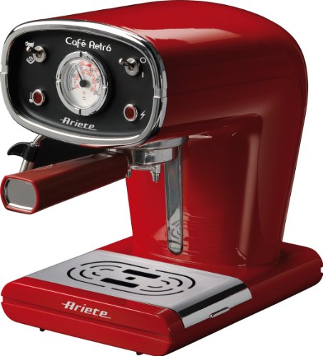 Ariete 1388-30 1388/31 CAFETERA Espresso Negra Cafe Retro, 900 W, 2 Cups, Rojo