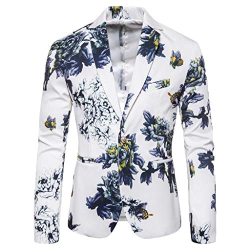 Medios zapatos para hombre Macetas de impresión para boda, abrigo casual, traje de vestir, negocios, fiestas, abrigos y chaquetas para hombre ejército y hombre, Blanco, XXL