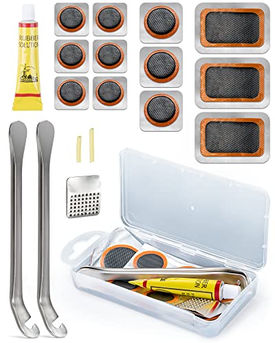 HENMI Kit repara pinchazos Bicicleta, herméticos Parches Bicicleta, Palanca de Metal, portátil Kit pinchazos Bici, Compatible con Todos los neumáticos de Bicicleta.