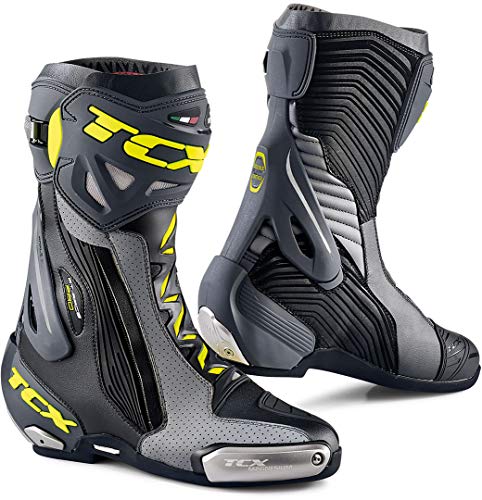 TCX RT-RACE Pro Air - Botas de moto (talla 41), color negro, gris y amarillo fluorescente, color negro y gris