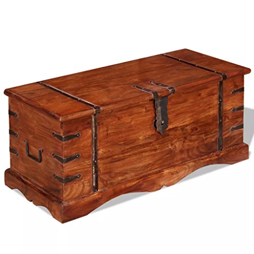 Tidyard Baúl de Almacenamiento,Cofre Baúl,Cofre del Tesoro,Caja de Madera,Caja Pirata,Mesa de Centro,Mesa Auxiliar,Mesa Lateral,1 Pestillo Frontal y 2 Asas Laterales,Madera Maciza,Marrón 90x40x40cm