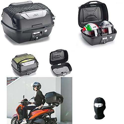 Compatible con SYM BAUL MONOLOCK + Placa + Red + Respaldo GIVI para 2 Cascos INTEGRALES O Jet 43 litros Universal para Motos Y Scooters con Parrilla PORTAEQUIPAJES Y Inserto Superior Pintado
