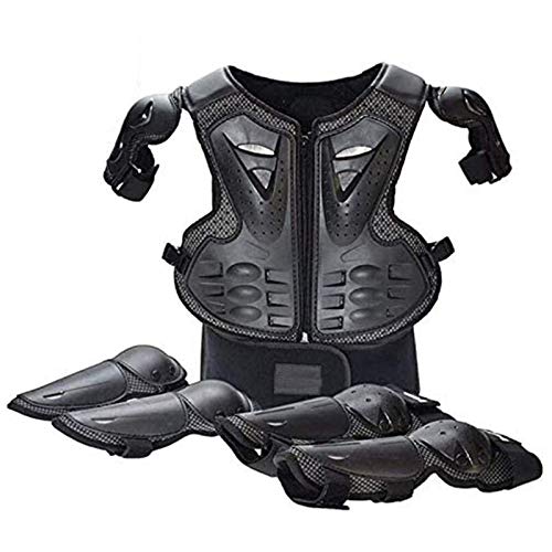 WJH Equipo de protección para la Motocicleta, Rodilleras + Coderas + Chaleco Protector para la Espalda para niños, protección Corporal Ajustable para Ciclismo, esquí