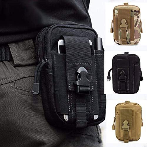 HoYiXi Bolsa de Cintura Multifuncional Riñonera Táctica Bolso de Cinturón con Bolsillo de Teléfono para Ciclismo Escalada Pesca Al Aire Libre Deporte Pequeñas Molle Militar Pouch - Negro
