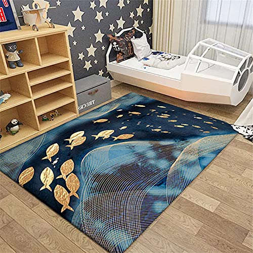 Kunsen Alfombra De Plastico Luxus Blau Marine kinderteppich Alfombra Rectangular Cómodo Alfombra de Sala de Estar Alfombra Antideslizante Lavable fácil de cuidar habitación alfombras ni $ 60X90CM